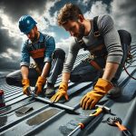 roofers performing emergency metal roof repairs